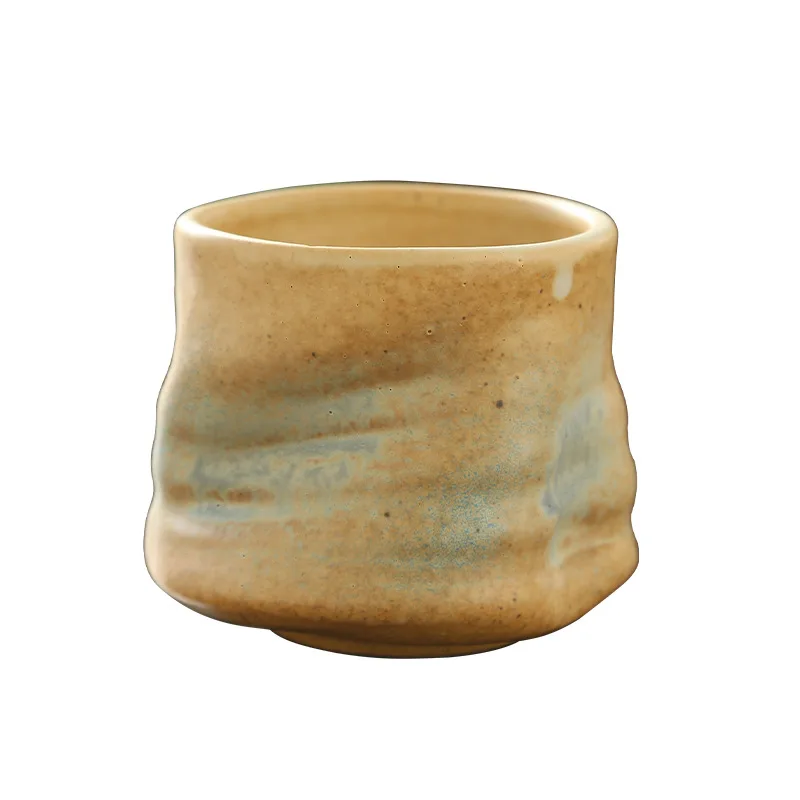 Rough Pottery Vintage Italian Espresso Cup Creative Handmade Pottery with Irregular Creases Ceramic Cup Coffee Cup Mugs