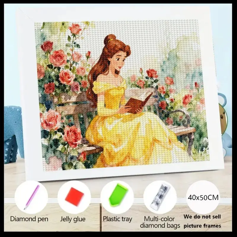

1 шт. сказочная принцесса Белль читает 5D полный дрель набор для алмазной живописи, набор для рисования кристаллами «сделай сам» с дизайном розового сада, 40x50