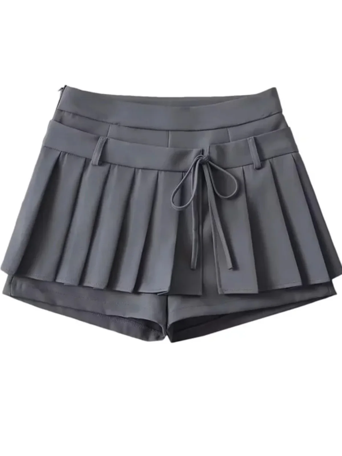 2026 New Trendy Bow-Tied A-Line  Skirt Women's Fashionable Versatile High Waist Pleated Short Skirt Low Waist Design Autumn