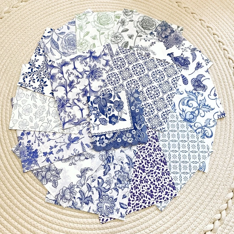 20/8Pcs Vintage Blue and White Porcelain Decoupage Paper Napkins Flower Paper Tissues for Party Wedding Xmas Supplies Hot 2024