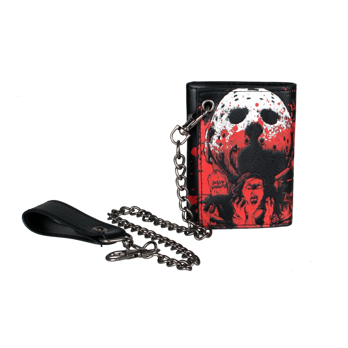 Horror Hip Hop Wallet With Chain, Leather Trifold Wallet, Vintage Card Holder, Halloween Gift For Men