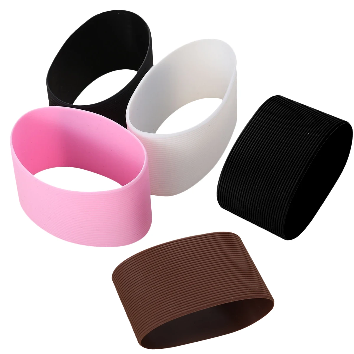 

5Pcs Silicone Mug Sleeve Heat Resistant Non-Slip Protective Cover for Bottle Cup Reusable Water Glass Sleeve for Outdoor