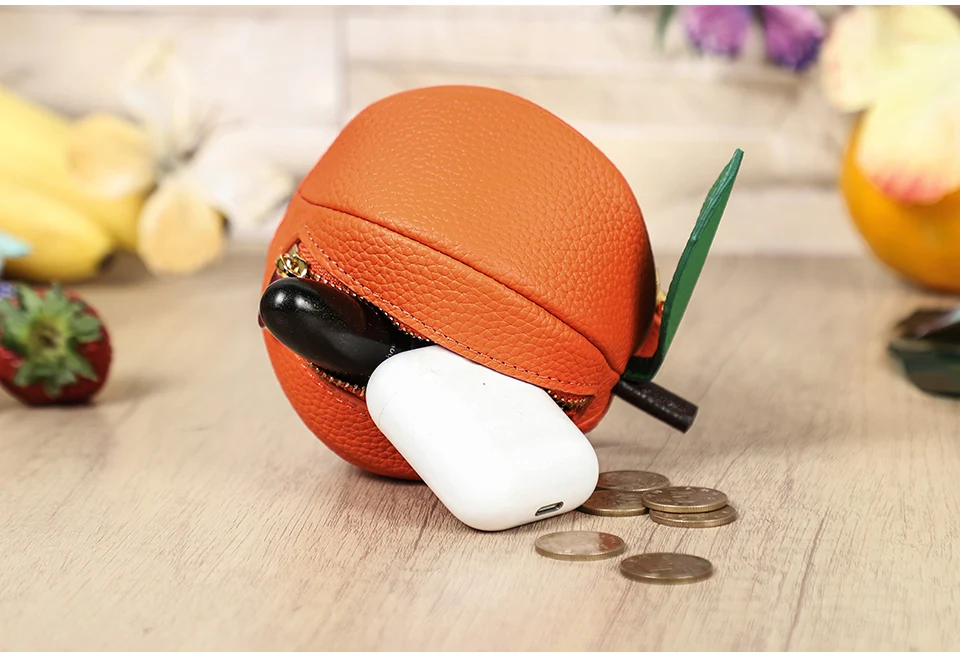 CONTACT'S Genuine Leather Bag Charm, Fruit Series Mini Pouch Keychain, Cute Handbag Pendant for Women, Female Small Item Holder