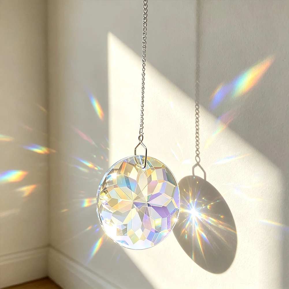 45mm AB Color Crystal Prism Suncatcher Faceted Glass Ball Rainbow Maker Pendant with 23cm Silver Chain for Window Garden Decor