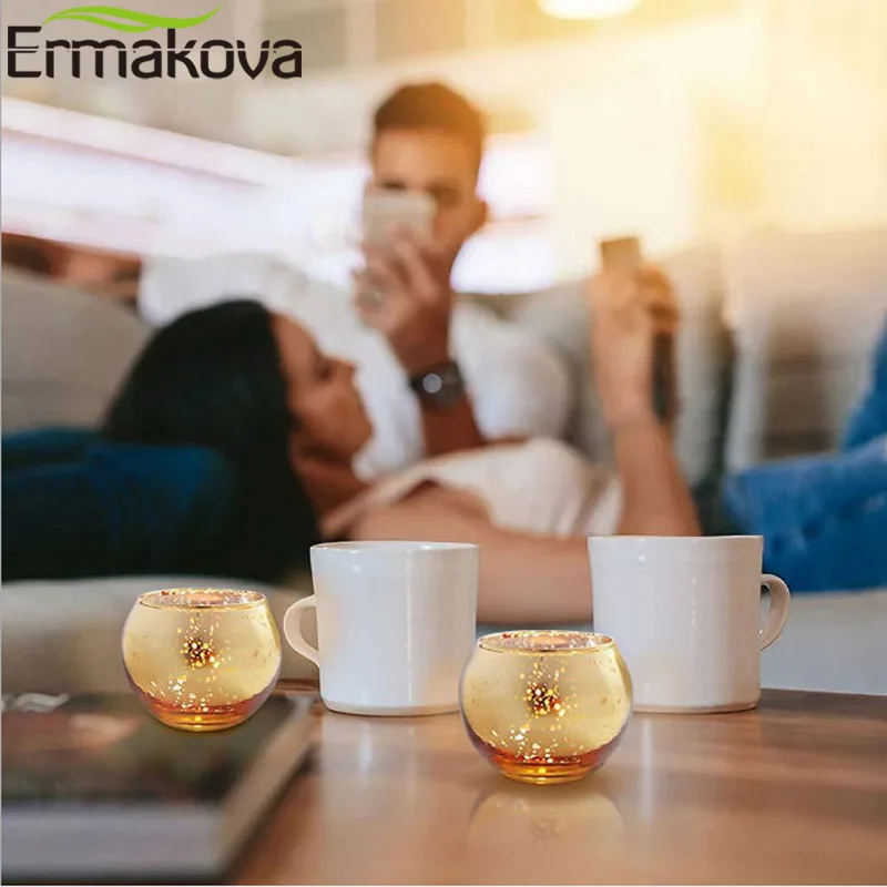 ERMAKOVA Glass Candle Holder Votive Mercury Glass Tealight Candle Holder Wedding Parties Hotel Cafe Bar Home Decoration