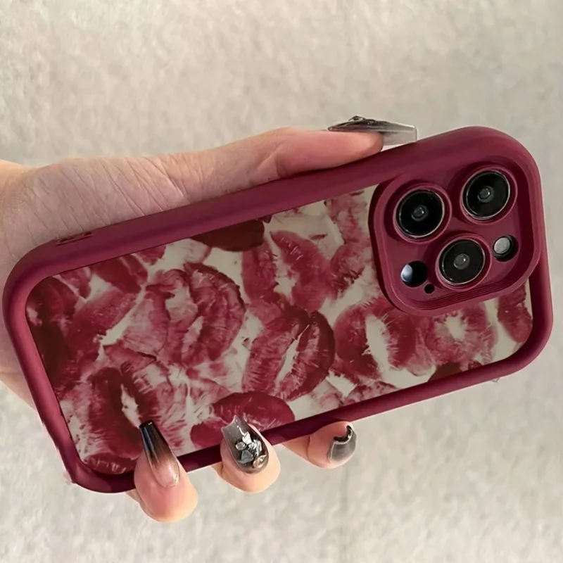 Valentines Wine Red Lip Print Soft TPU Shockproof Phone Case For iPhone 17 16 15 14 Pro Max 16E 13 12 11 XS X XR 7 8 Plus Cover - náhled 4