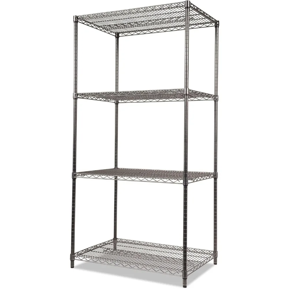 Alera Wire Shelving Starter Kit, Quatro Prateleiras, 36w x 24d x 72h, Preto Antracite