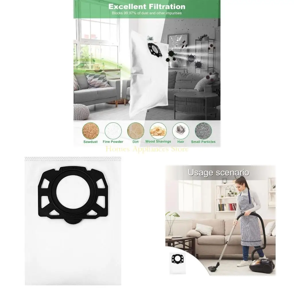 

D0AB 18PCS Vacuum Cleaner Bag Dust Bag Vacuum Dust Bag Nonwovens Texture for WD4 WD5