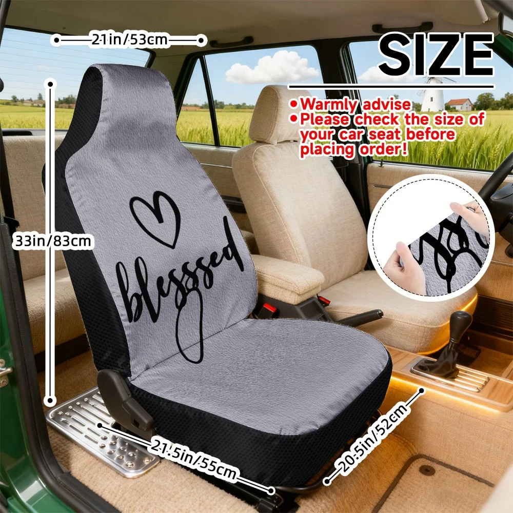 Two-Dimensional Flat Printing, A Pair Of Car Seat Covers Designed For Decoration, Featuring A Heart And Blessed Pattern, Univers