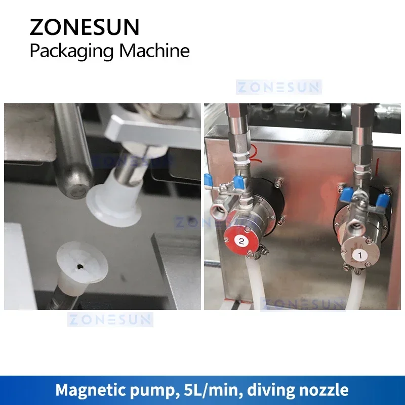 ZONESUN-mascarilla Facial automática, embalaje Vertical de bolsas de llenado de líquidos, máquina de sellado, máscara de pie, bomba magnética, ZS-MS2TGF de codificación de fecha