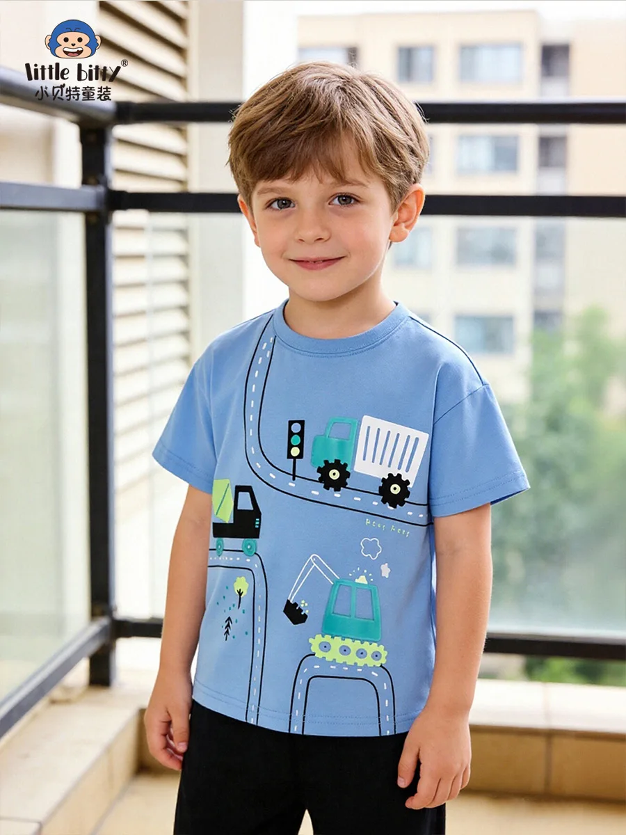 

1-Year-Old Boys Summer Short-Sleeved Shirt Cartoon Car round Neck Casual Top for Toddlers Baby T-shirt