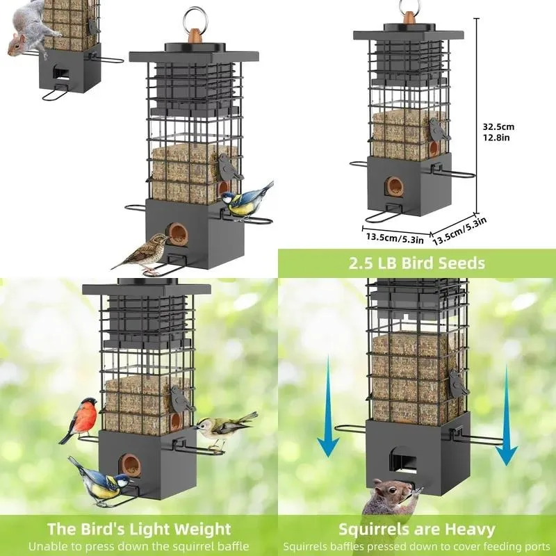Durable Metal Iron Hanging Bird Feeder Large Capacity Outdoor Garden Decoration Gray