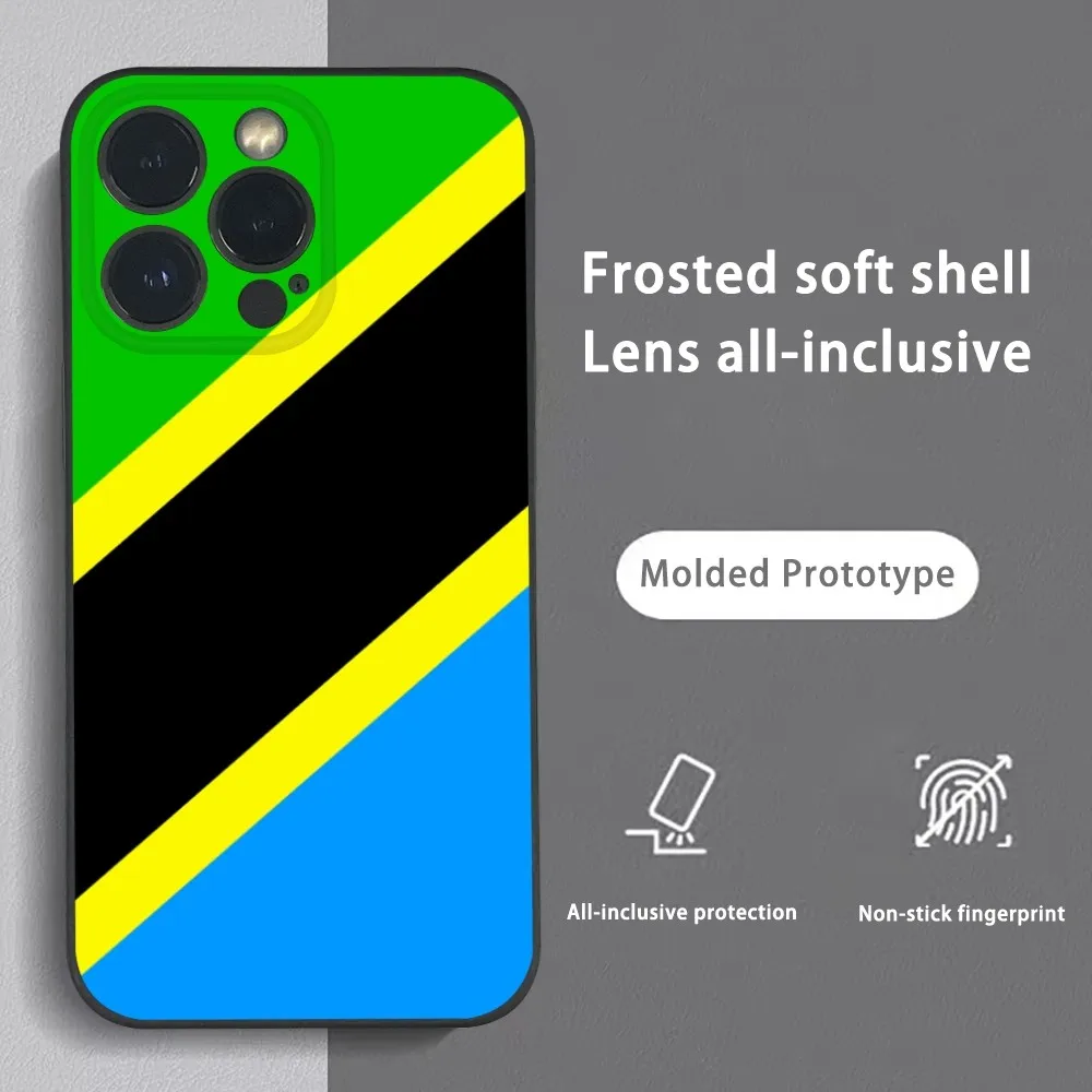 Flag Of Tanzania Pattern Phone Case For IPhone 15 14 13 12 11 Pro Xs Max Mini XR X 7 8 Plus Black Frosted Soft Shell Funda