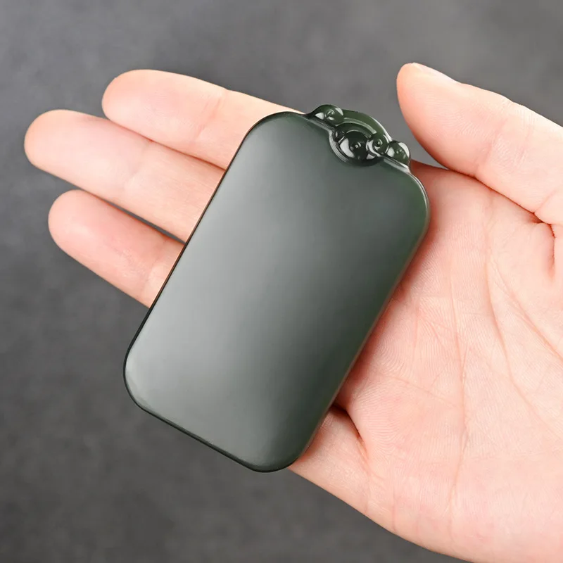 Fine Jewelry Natural Hetian Nephrite Jade Qingyu Pagoda Qingyu Double sided Carving Peace Plaque Pendant for Men and Women