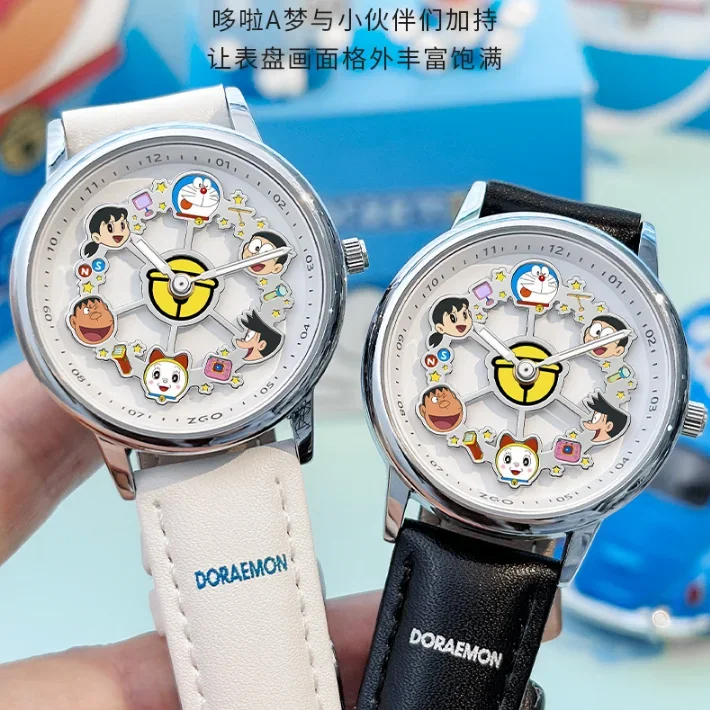 ZGO Reloj carrusel Doraemon de marca compartida Esfera giratoria Relojes de cuarzo luminosos para niñas