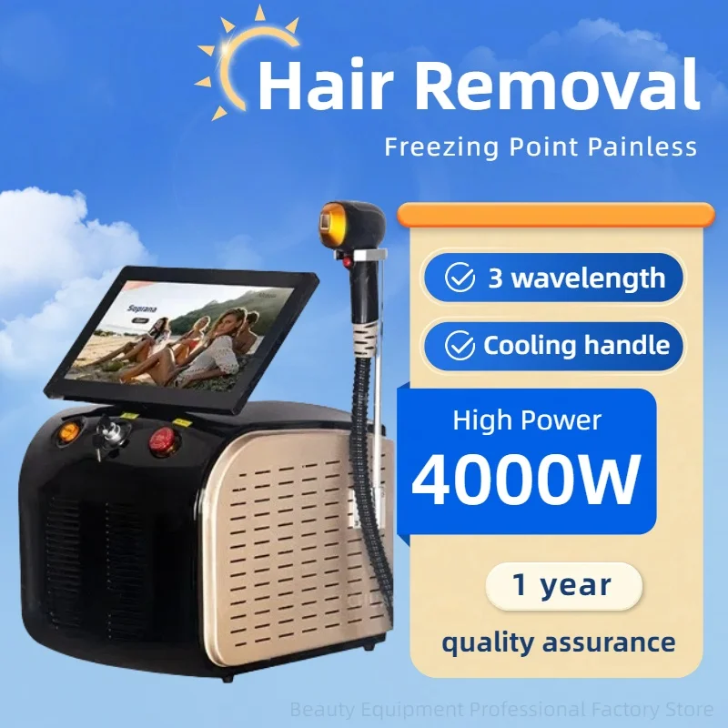 4000 واط المهنية 808 ديود ليزر 3 الطول الموجي جهاز إزالة الشعر بالليزر 808 755 1064 ، إزالة الشعر الدائم وغير مؤلم