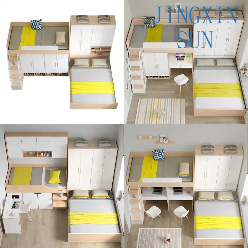 Children's Up and Down Bed for Small Apartments Double Layer Bunk Bed with Wardrobe Integrated Storage for Mother and Child
