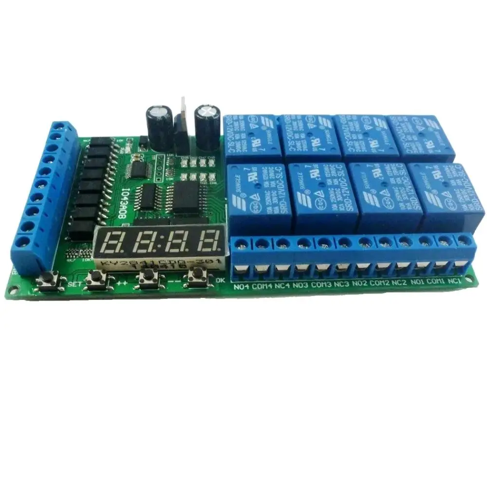 DC 12V 8 Channels Multifunction Timer Delay Relay Board Time Switch Timing Loop Interlock Self-locking Momentary Bistable