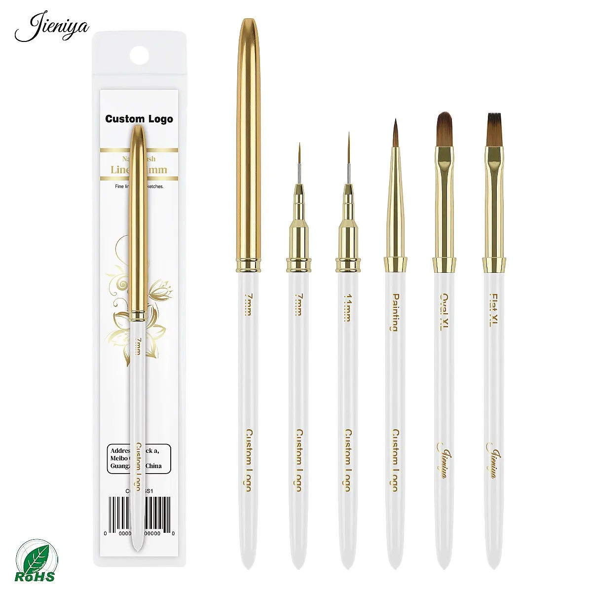 Distributor Solid White Metal Handle Nail Art Brush Set Low MOQ Nylon Hair Professional