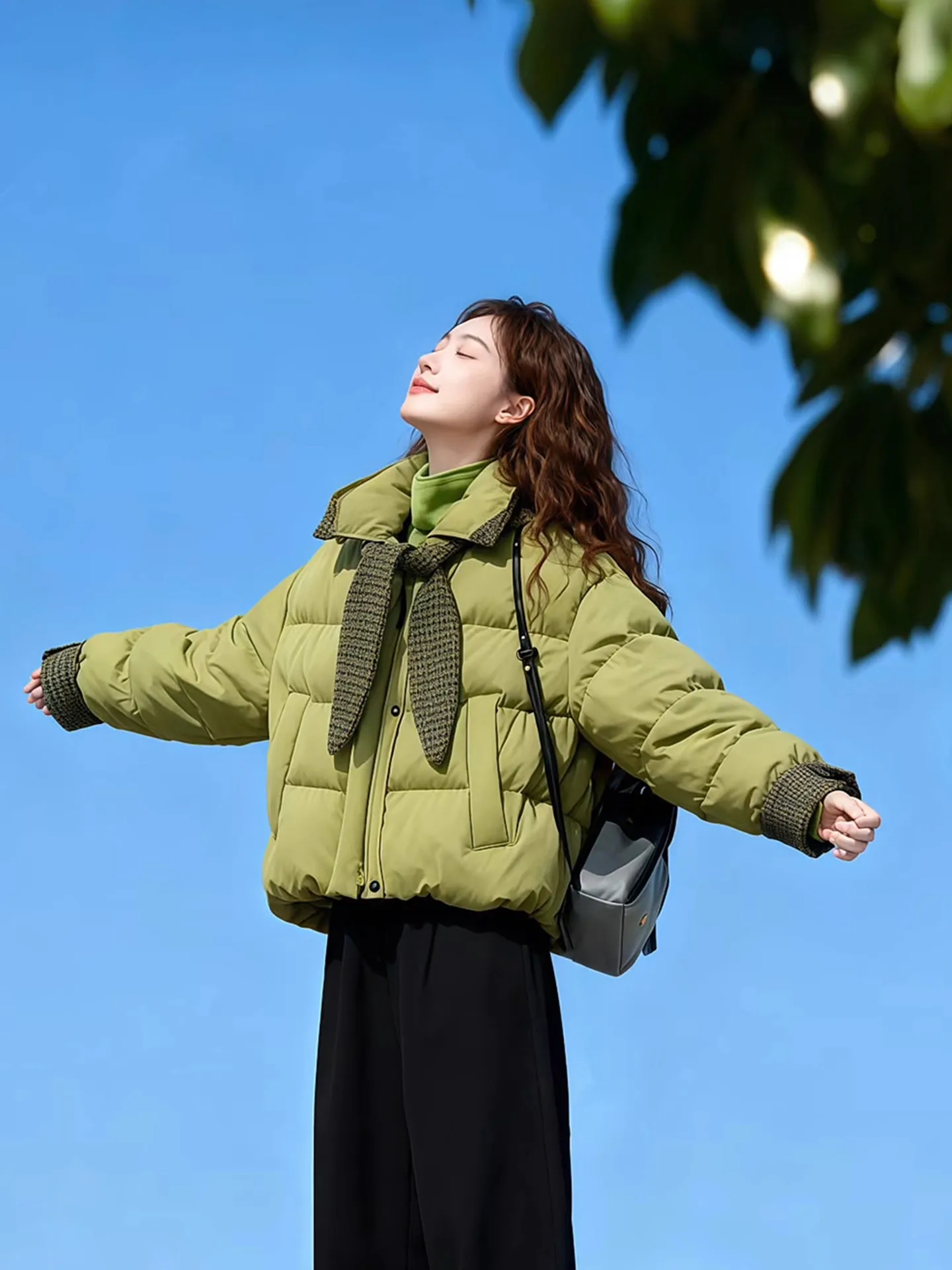 

Korean Sle Patchwork Plaid Hooded ort Thiened Women's Bread Coat Winter New Faion Versatile Warm Cotton Jaet