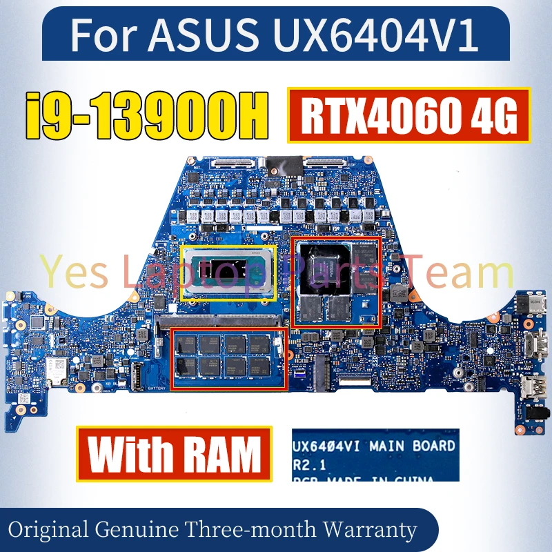 REV.2.1 For ASUS UX6404V1 MAIN BOARD SRMJ4 i9-13900H RTX4060 4G GN21-X4-A1 Laptop Mainboard