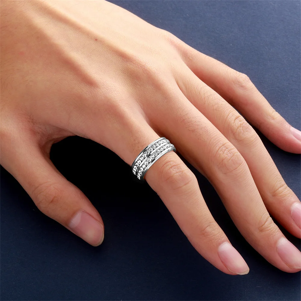 Hip Hop Iced Out Bling Zirkon Ring 8mm Schwarz Gold Silber Farbe Edelstahl Hochzeit Verlobungsringe Für Frauen Männer schmuck