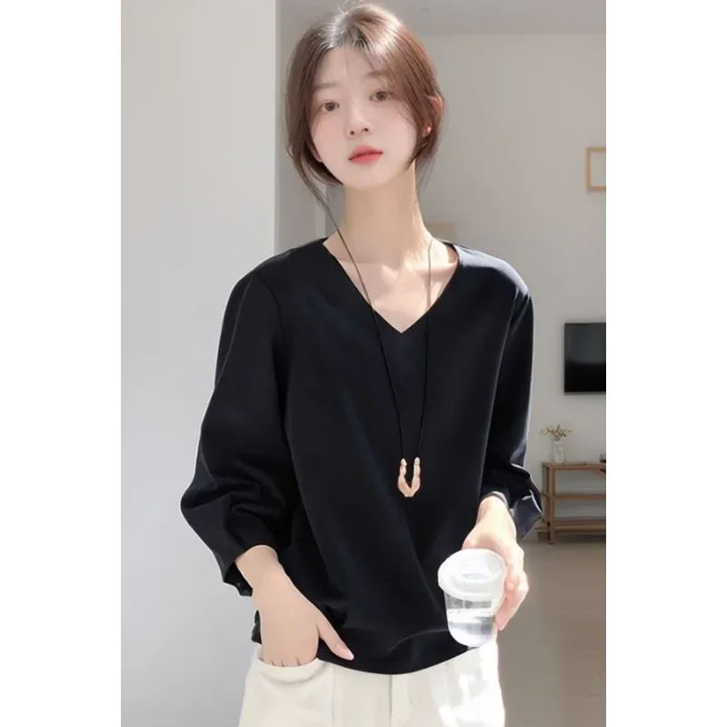 

Новый дизайн, женская футболка с длинными рукавами, весенний дизайн, толстовка с v-образным вырезом и рукавами три четверти