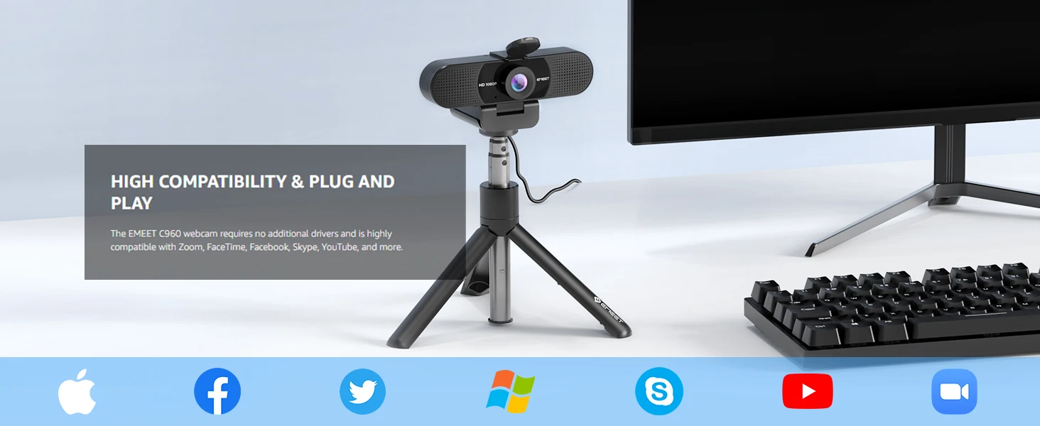 1080p Webcam Full HD Web kamera emeet c960 mit Stativ & Mikrofon Computer kamera mit Ständer für Zoom/Skype/Youtube/Facetime – Detail 5