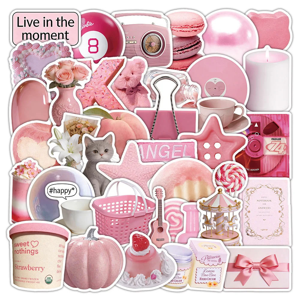 

52PCS Pink Aesthetic Cute Sticker DIY Creative Decoration Mobile Phone Case Notebook Water Cup Waterproof Toy Gift Sticker