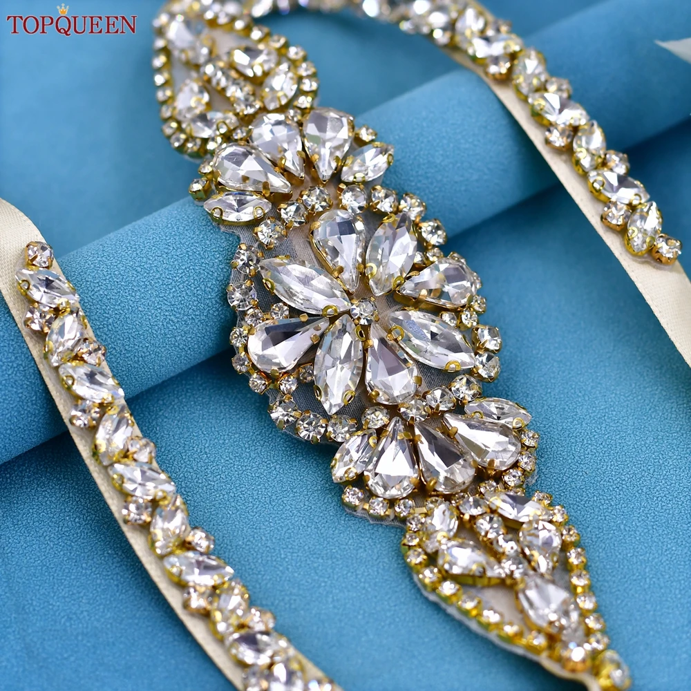 

TOPQUEEN Wedding Gold Belt Rhinestones Bridal Belt Wedding Accessories Formal Women'S Dresses Sash Diamonds Appliques S489-G