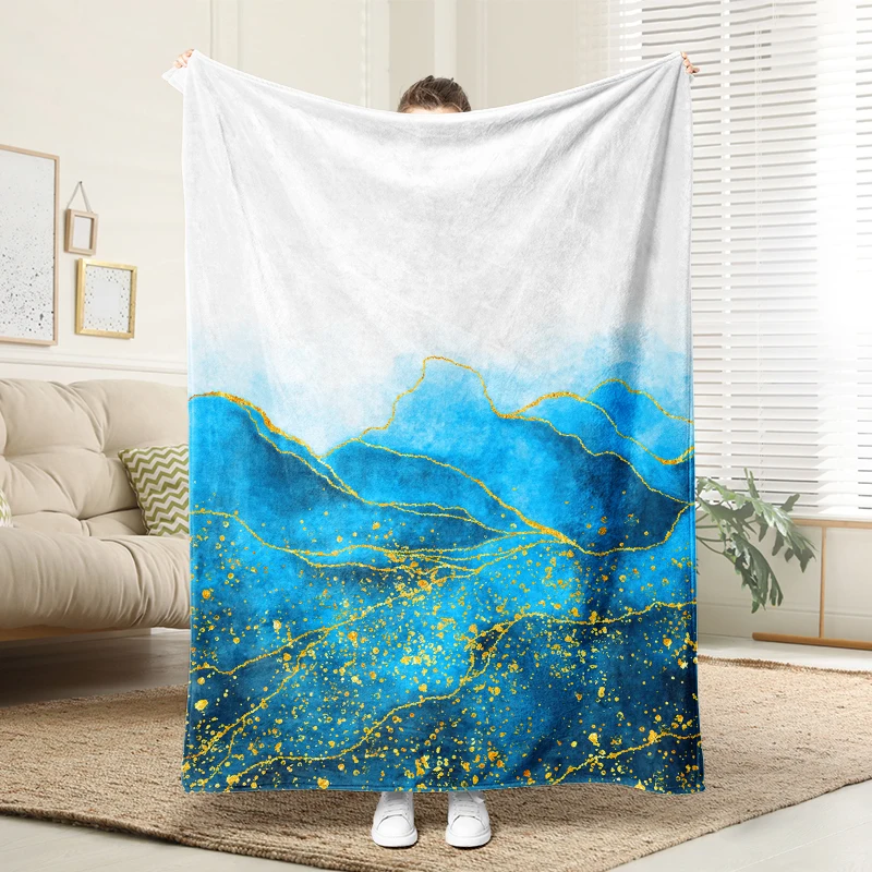 

Blue Gold Landscape Flannel Blanket Soft Plush Cozy Sofa Bed Decor Gift