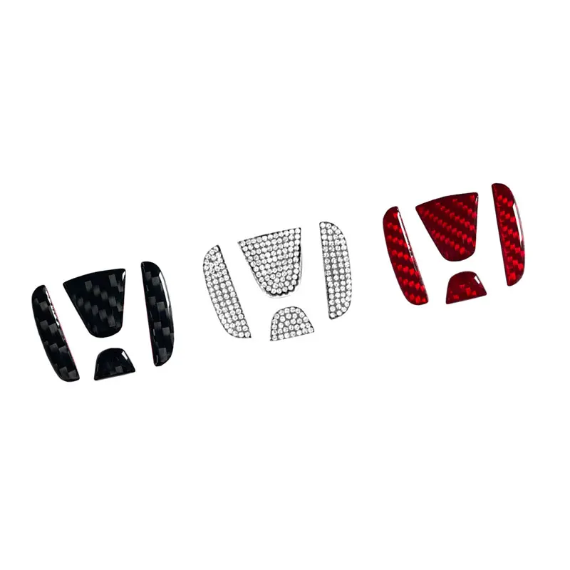 Car Decor Steering Wheel Emblem Diamond/Carbon Fiber Sticker For Honda City Civic Inspire Accord FIT HRV CRV Odyssey Accessories
