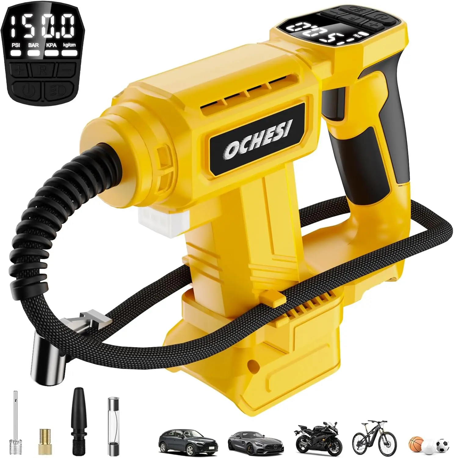 

Cordless Air Compressor 20V Max, 150PSI Portable with LED Light & Digital Gauge for Cars, Bikes, Balls