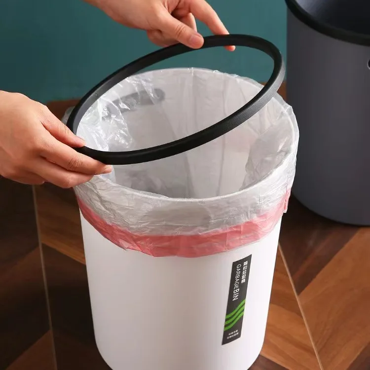 1pc Modern Style Plastic Waste Bin, Large Trash Can With Pressure Ring, For Office Kitchen Bathroom Bedroom, Durable Home Car Ga