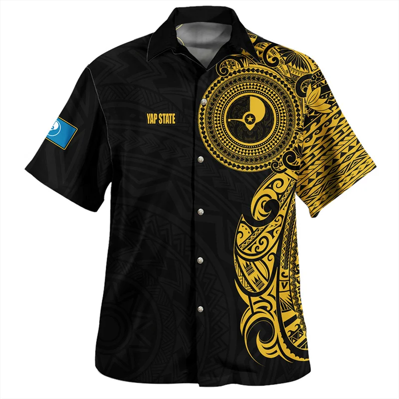 

3D Printing The Federated States Of Micronesia Yap State Flag Emblem Shirts Men Summer Hawaiian Short Shirts Cool Blouses Shirts