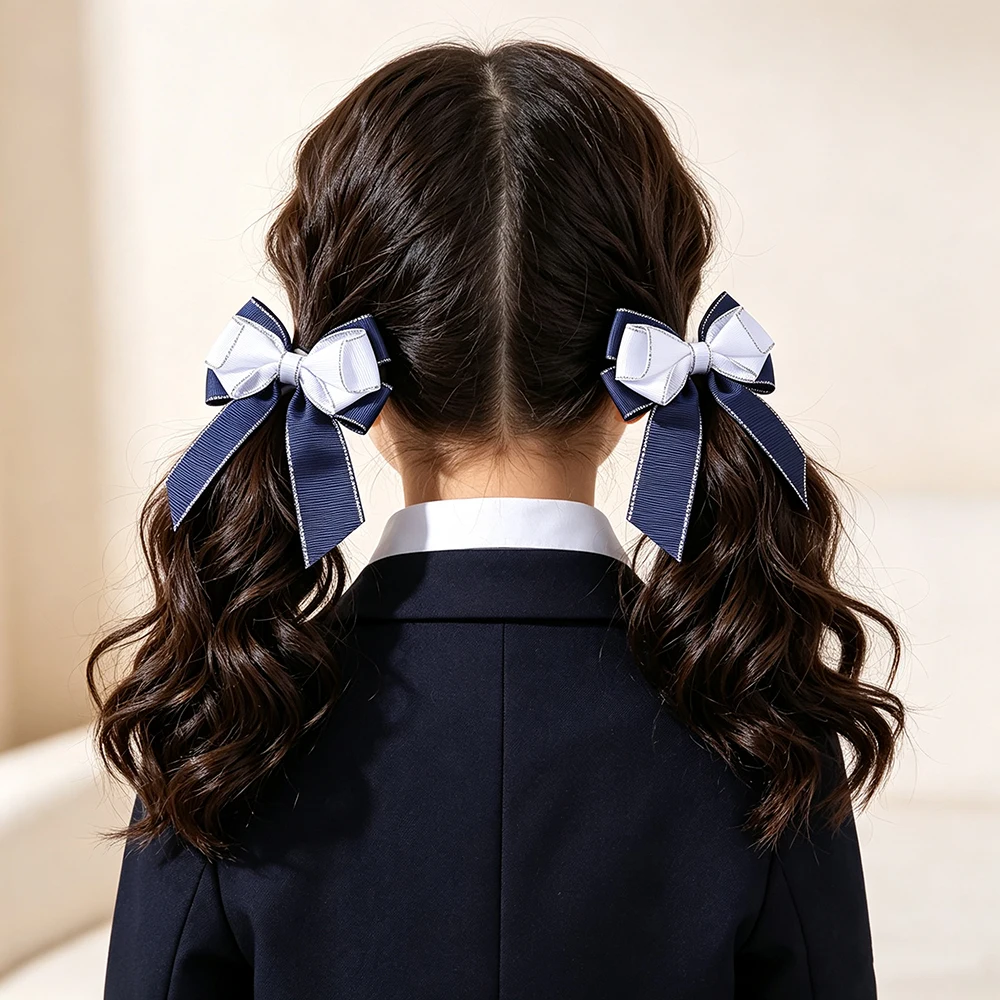 BABY BOWS 2Pcs/set Kids Girls Cute Double-layer Bow Hair Tie Bows Hair Bands Kids Basic Ponytail Headwear Hair Accessories