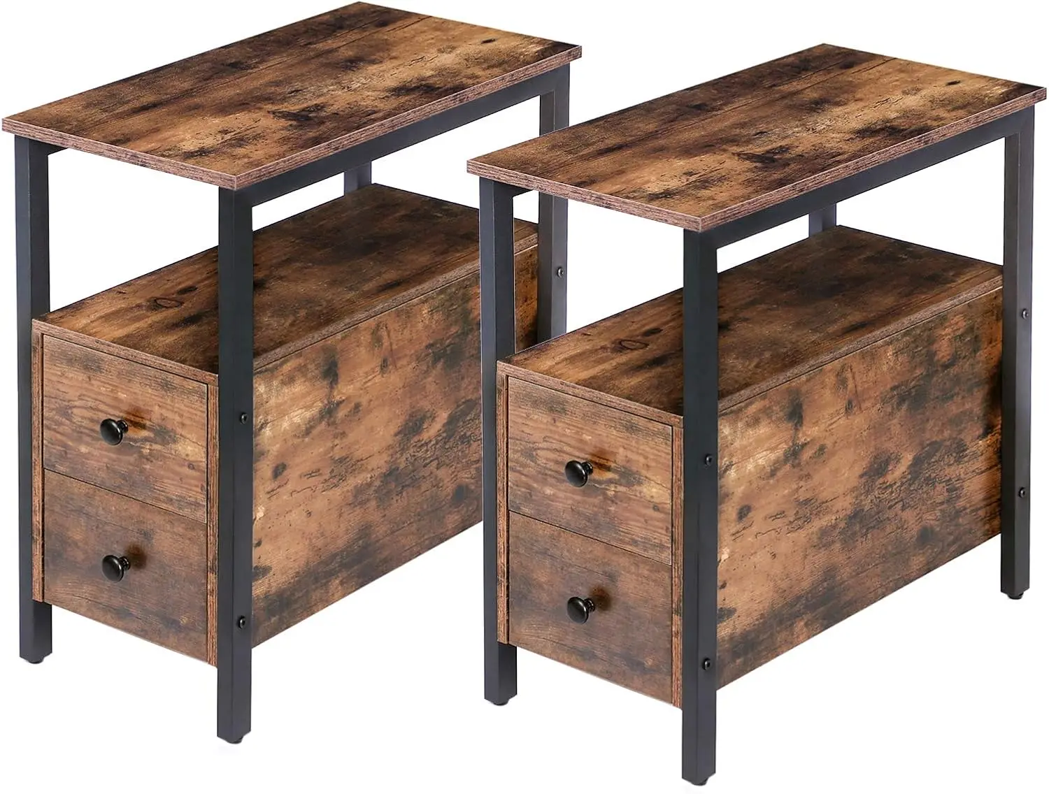 End Tables Set of 2, Narrow Nightstand with Drawers, Narrow Side Table, Bedside Tables for Small Spaces, Living Room, Bed