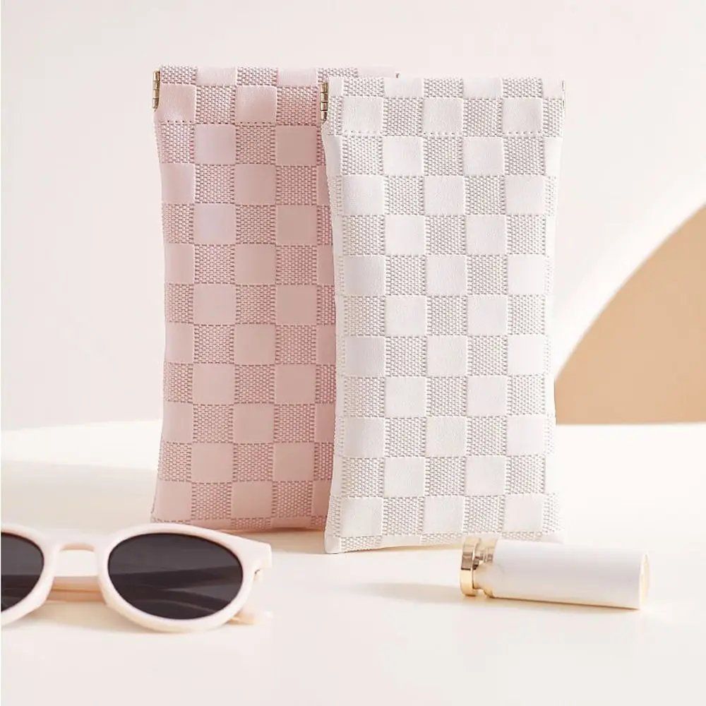 Lattice Mini Leather Sunglasses Bag Large Capacity Soft Self-closing Coin Purse Plaid Storage Bag Small Lipstick Bag