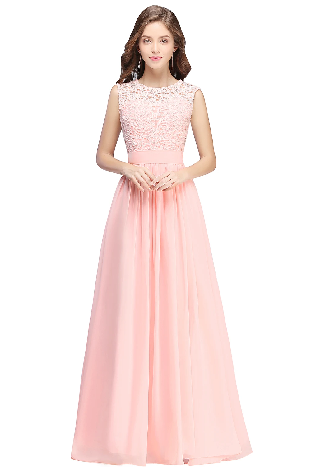 Sweetheart Neckline Long A Line Bridesmaid Dress Pink Maid Of Honor Dress Floor Length Lace Chiffon Prom Gowns For Party