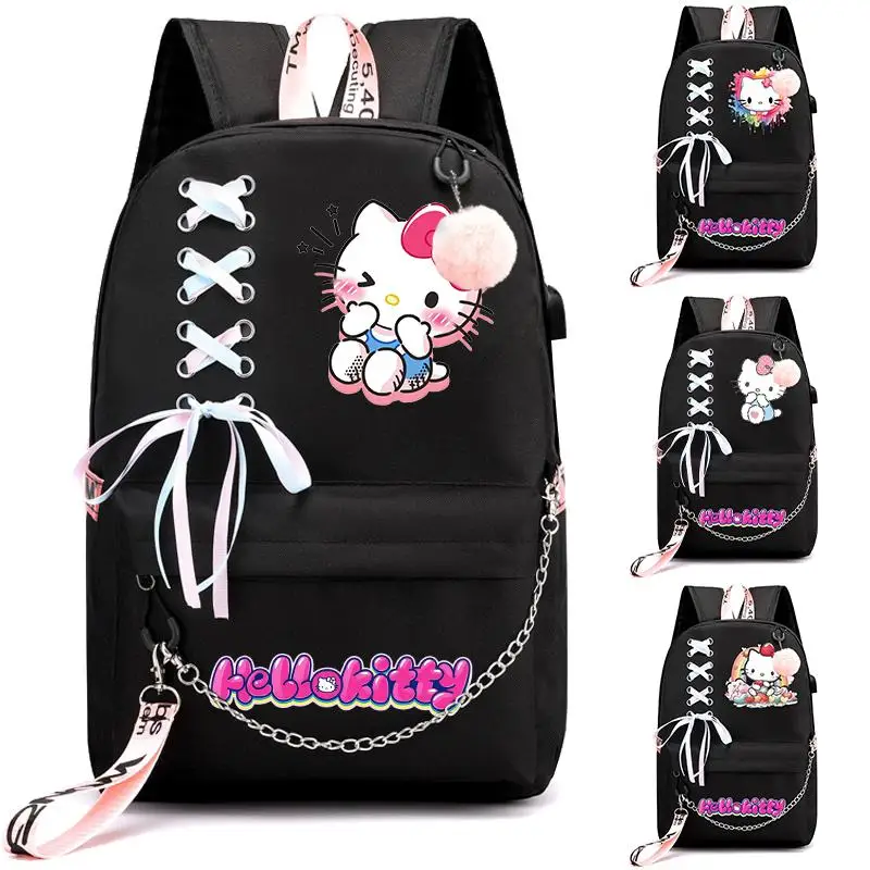 

Рюкзак Hello Kitty для девочек, школьный ранец для учеников, женский рюкзак с мультяшным рисунком, сумка для книг, подарок на день рождения