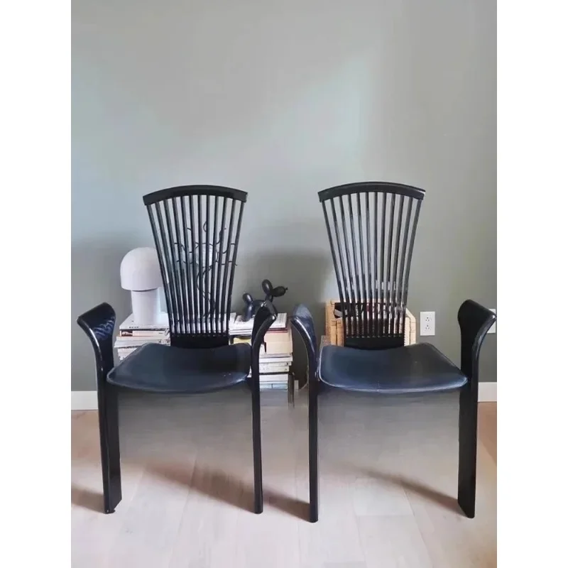 Medieval style solid wood fan-shaped cowhide dining chair oak wabi-sandy style retro log simple home high back chair