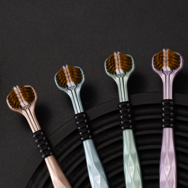2pcs 3D Stereo Three-Sided Toothbrush Ultra Fine Soft Hair Adult  Tongue Scraper Oral Care 360° Cleaning Teeth Brush