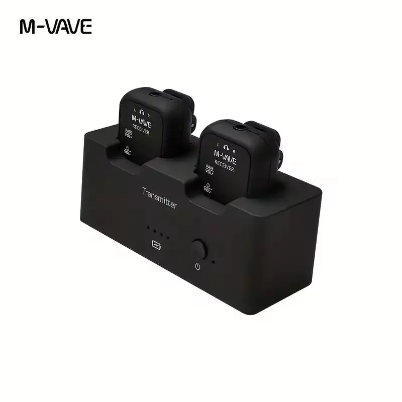 Sistema de monitorização intra-auricular sem fios M Vave SWS12, com transmissor e recetor, para apresentações em palco e ensaios de banda.