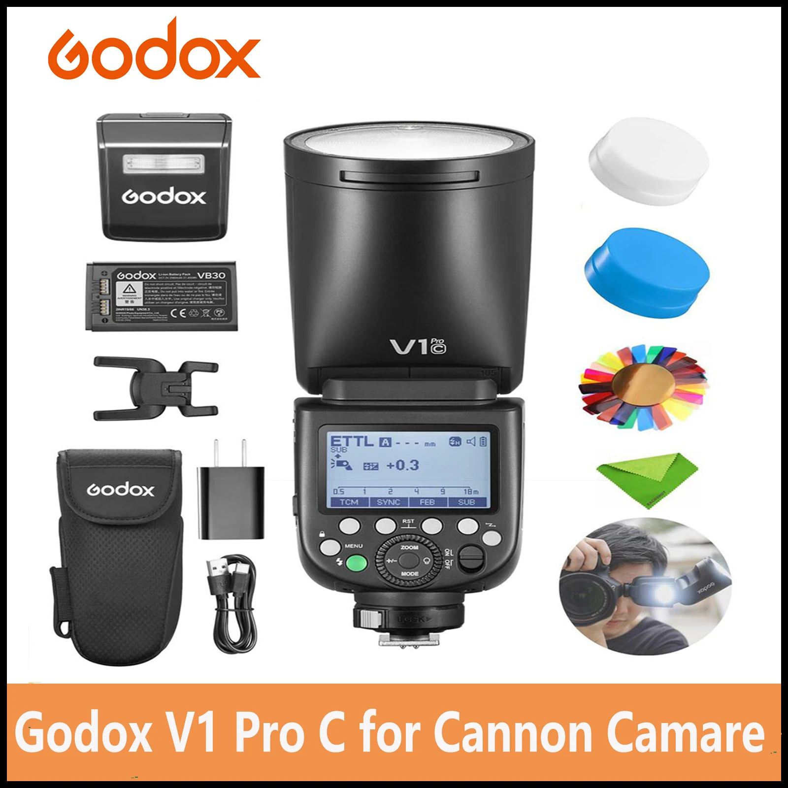 Godox V1 V1Pro C Flash for Canon Camera TTL Speedlight, 1/8000 HSS 500 Full Power Flashes, 1.3s Recycle Time, 2.4G Wireless with