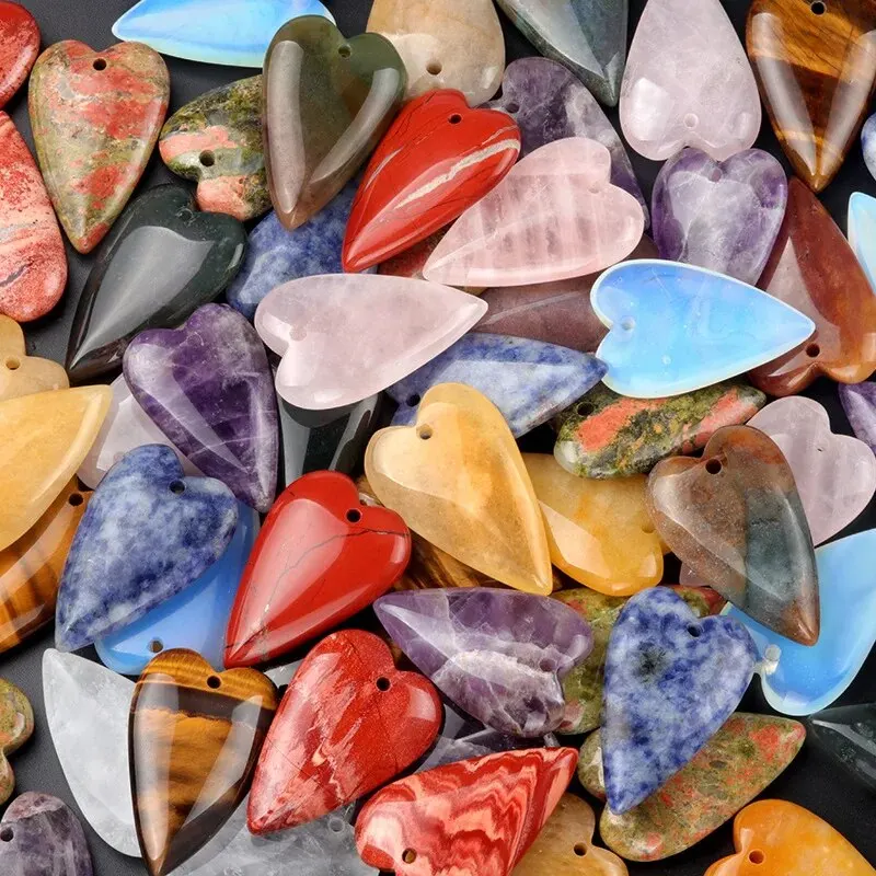 40x25mm Big Heart Shape Pendant Natural Stone Crystal Agate Quartz Charms for Jewelry Making DIY Necklace Earrings Accessories