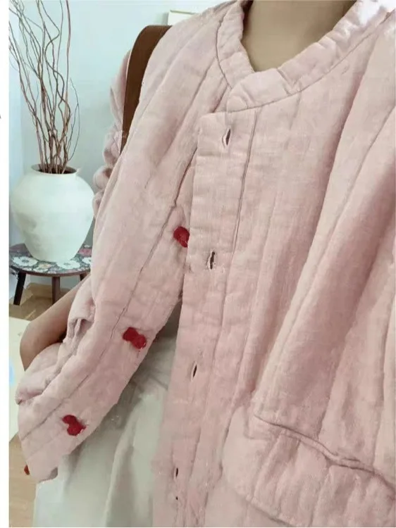 Bawełniana flanela lub płaszcz Odzież damska Bawełniana kurtka puchowa Nowa chińska stylizacja Zimowa ocieplana długa kurtka z wysokim kołnierzem