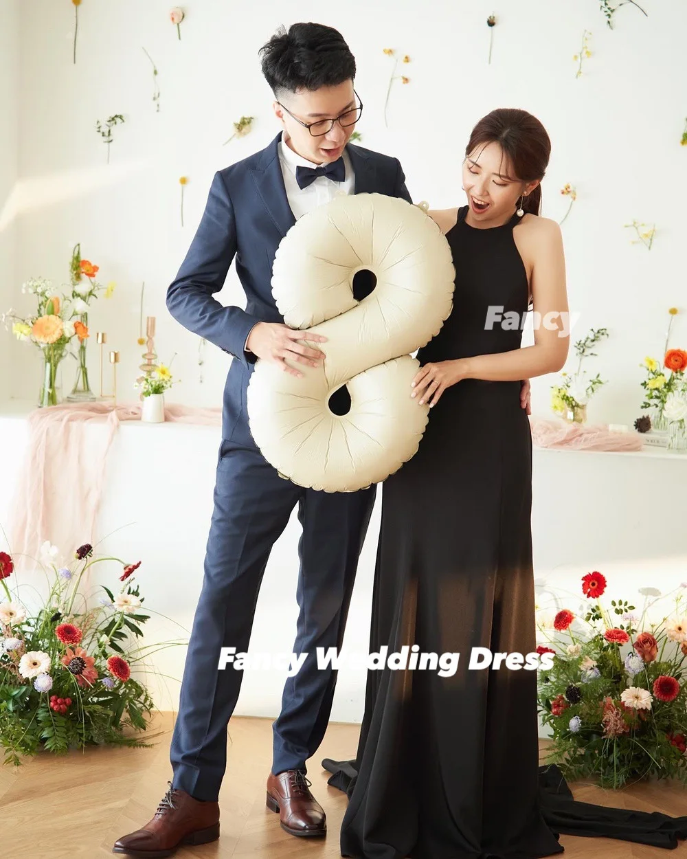 Fancy Korea Elegant O Neck Wedding Dress Photo Shoot A Line Elastic Satin Bridal Gown Back Corset Customized 웨딩드레스
