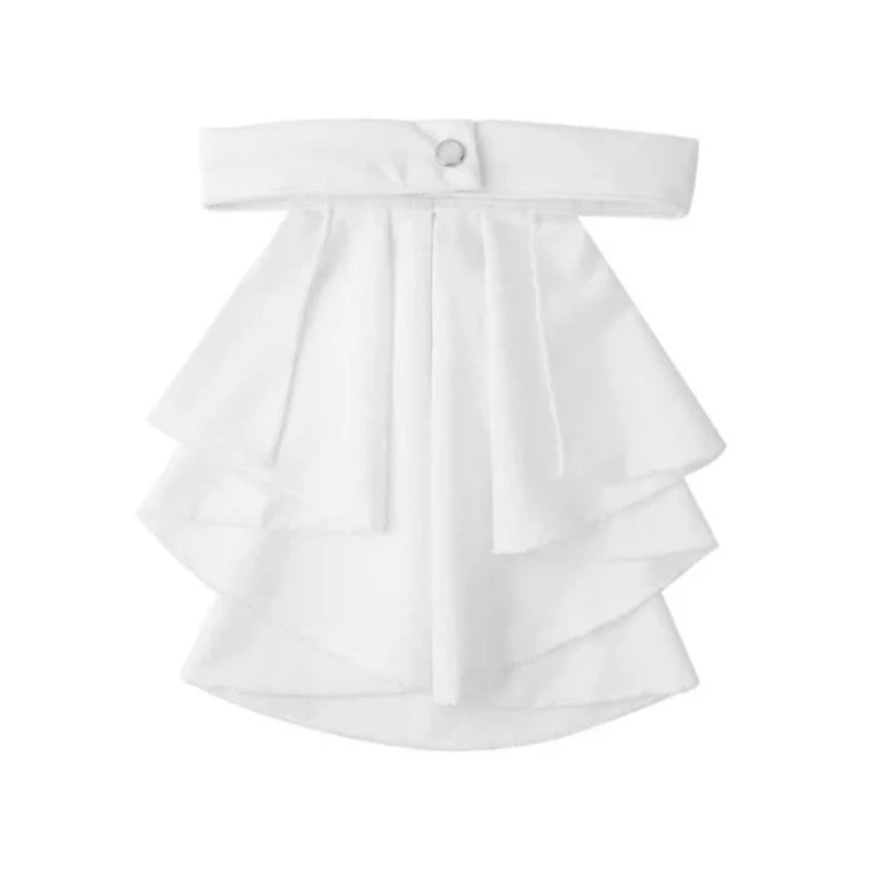 Classical White Jabot Tie with Ruffled Victorian Colonial Neckwear False Collar for Formal Occasion and Performances