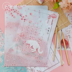 Creative Design File Folder for Student Cute Anime Cherry Kitten Test Paper Scrapbook Sticker Folders Portable File Organizer