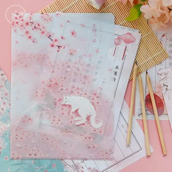 Carpeta de archivos de diseño creativo para estudiantes, lindo Anime, cereza, gatito, papel de prueba, álbum de recortes, pegatinas, carpetas, organizador de archivos portátil